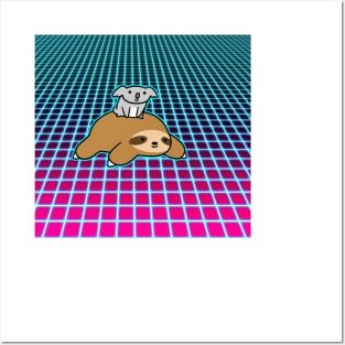 Little Koala and Sloth Vaporwave Grid Posters and Art